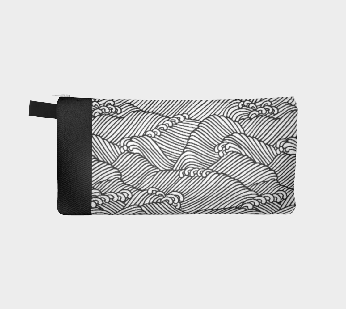 Zippered Cotton Canvas Pencil Case | Black Waves