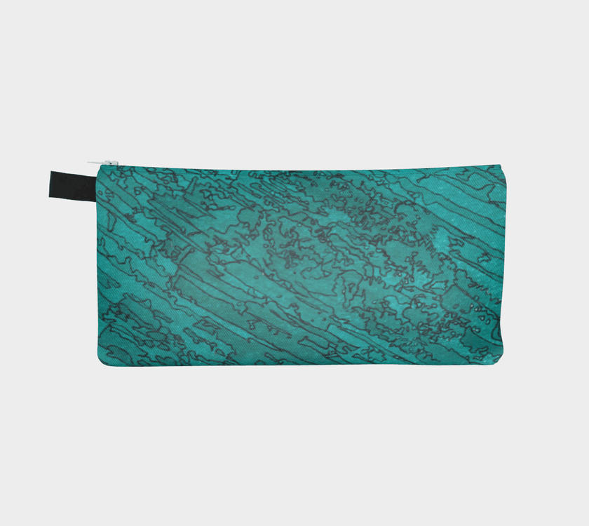 Zippered Cotton Canvas Pencil Case | Etched in Turquoise
