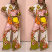 Women's Printed Cotton Linen Two-Piece Suit, Casual Top and Wide-Leg Pants Set, S to XL