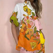 Women's Printed Cotton Linen Two-Piece Suit, Casual Top and Wide-Leg Pants Set, S to XL