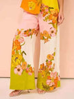 Women's Printed Cotton Linen Two-Piece Suit, Casual Top and Wide-Leg Pants Set, S to XL
