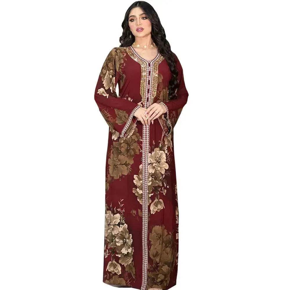 Printed Embroidered Elegant Arab Dubai Turkey Middle Eastern Sophisticated Women Abaya Dress Robe