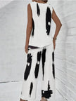 Printed Irregular Top Two-piece Pants Women