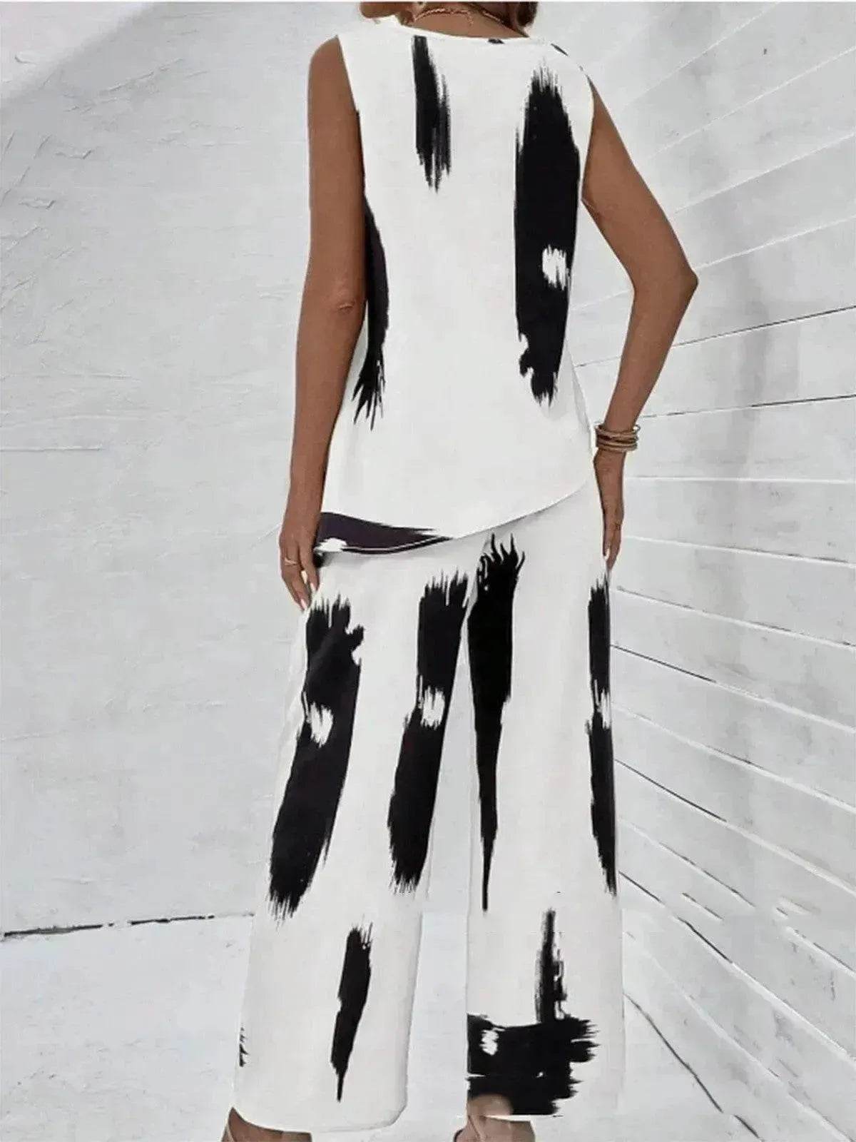 Printed Irregular Top Two-piece Pants Women