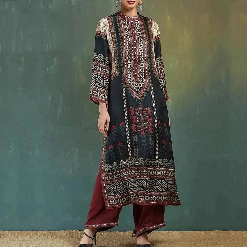 Printed Loose Middle East Print Slit Long Skirt Outfit set for Arab Turkey Women