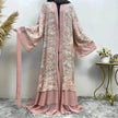 Printed Panel Top Robe Abaya Dress for Arab Dubai Turkey Middle East Women