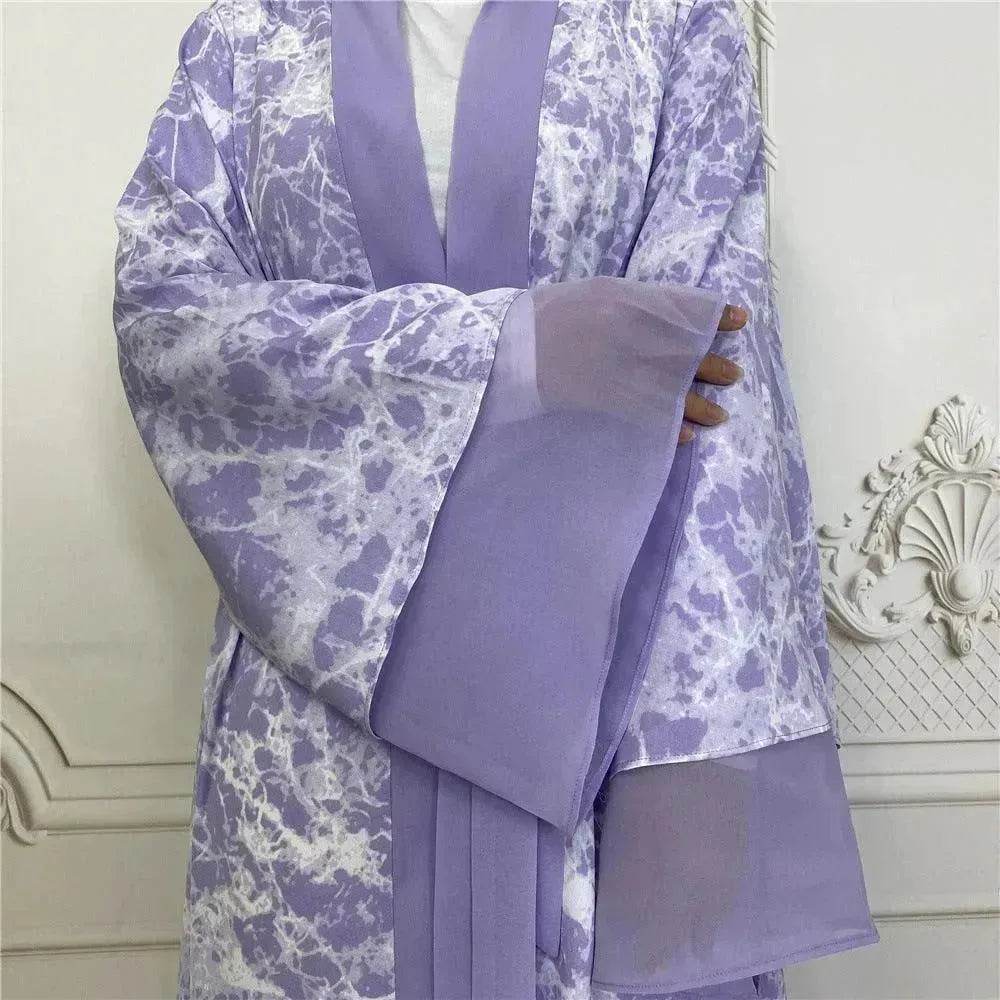 Printed Panel Top Robe Abaya Dress for Arab Dubai Turkey Middle East Women