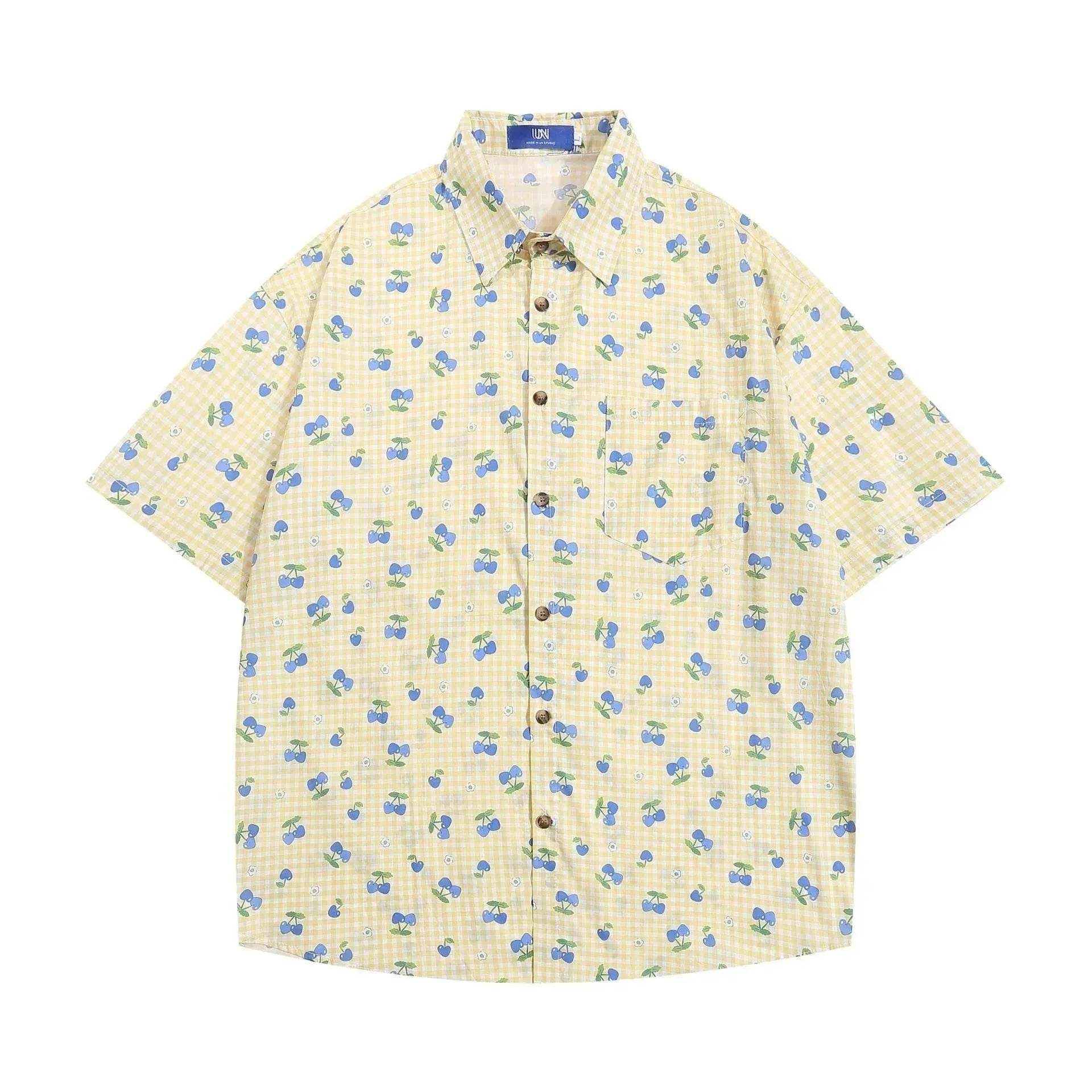 Printed Small Cherry Short-sleeved Shirt