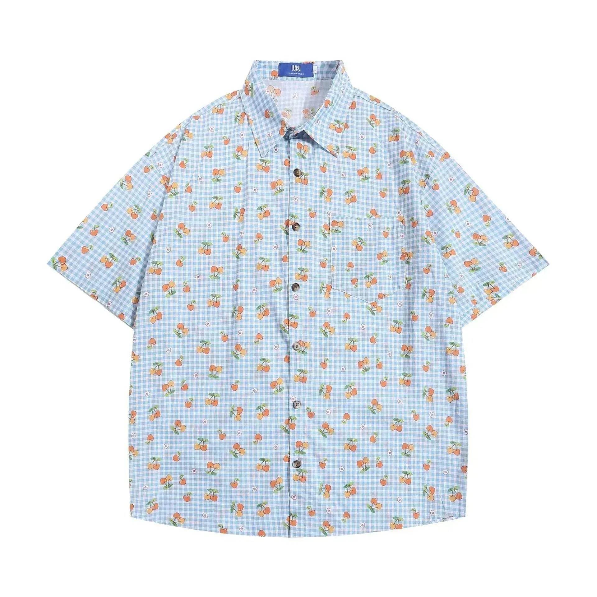 Printed Small Cherry Short-sleeved Shirt