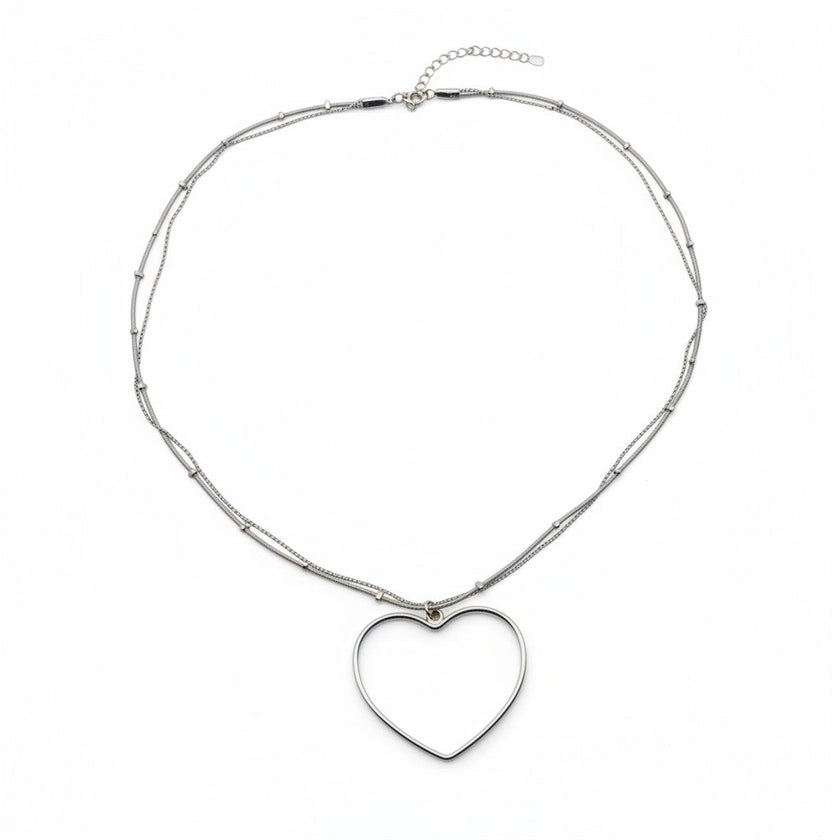 Simple Open Heart Necklace In Silver Plate