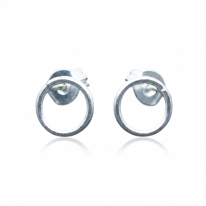 Open Circle Silver Plate Stud Earrings