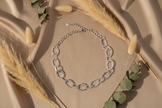Linked Oval Necklace - Grey Stainless Steel