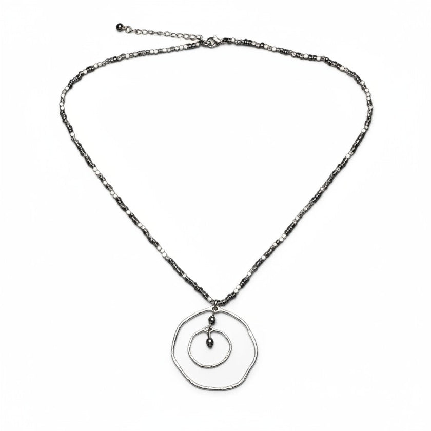 Beaten Double Ring Necklace In Silver Plate