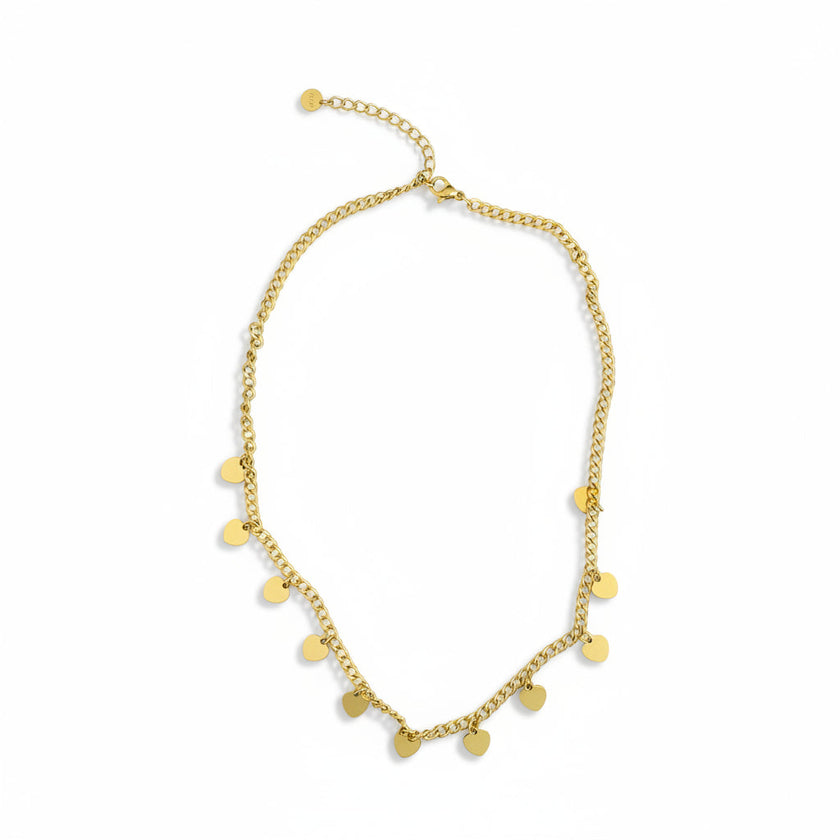 Multi Heart Charm Necklace - Gold Stainless Steel