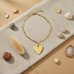Short Chainlink Heart Pendant Necklace - Gold Stainless Steel