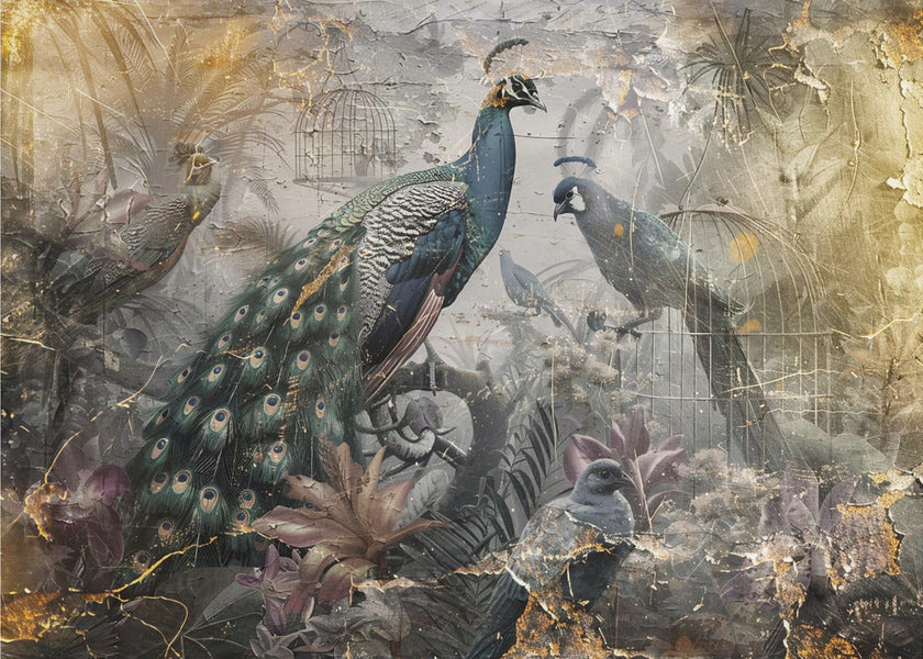 Illustration murale, art mural, oiseaux, animaux, illustration vintage, art mural 18