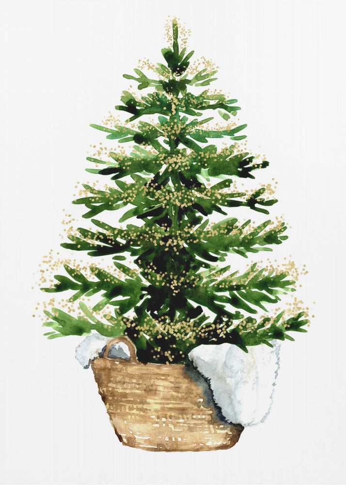 Impression sur toile : Arbre de Noël aquarelle confortable (2)
