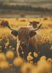 Décoration murale : Vaches des Highlands dans un champ de fleurs