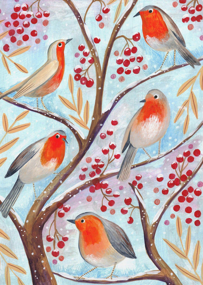 Peintures sur toile d'oiseaux d'hiver, rouges-gorge, Noël, neige