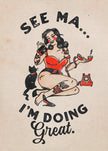 Wall art See Ma Poster Funny Vintage Pinup Girl & Cat
