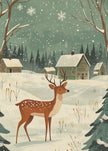 Impression sur toile verte représentant un cerf, motif hivernal et de Noël.