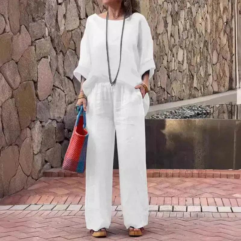 Women's Cotton Linen Gradient Two-Piece Set – Casual Summer Outfit (S–5XL, 11 Colors)