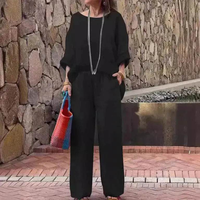 Women's Cotton Linen Gradient Two-Piece Set – Casual Summer Outfit (S–5XL, 11 Colors)