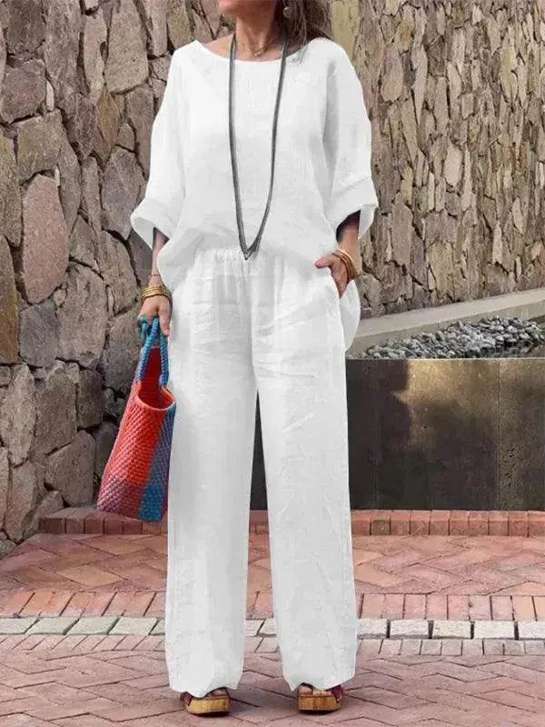 Women's Cotton Linen Gradient Two-Piece Set – Casual Summer Outfit (S–5XL, 11 Colors)