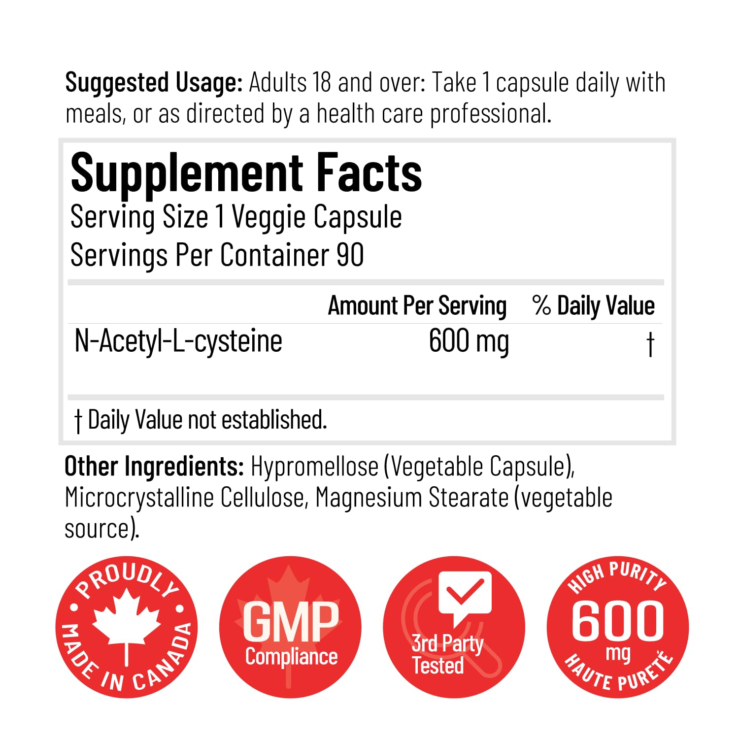 Arcwell - Nac (N-Acetyl-L-Cysteine), 600mg/90caps