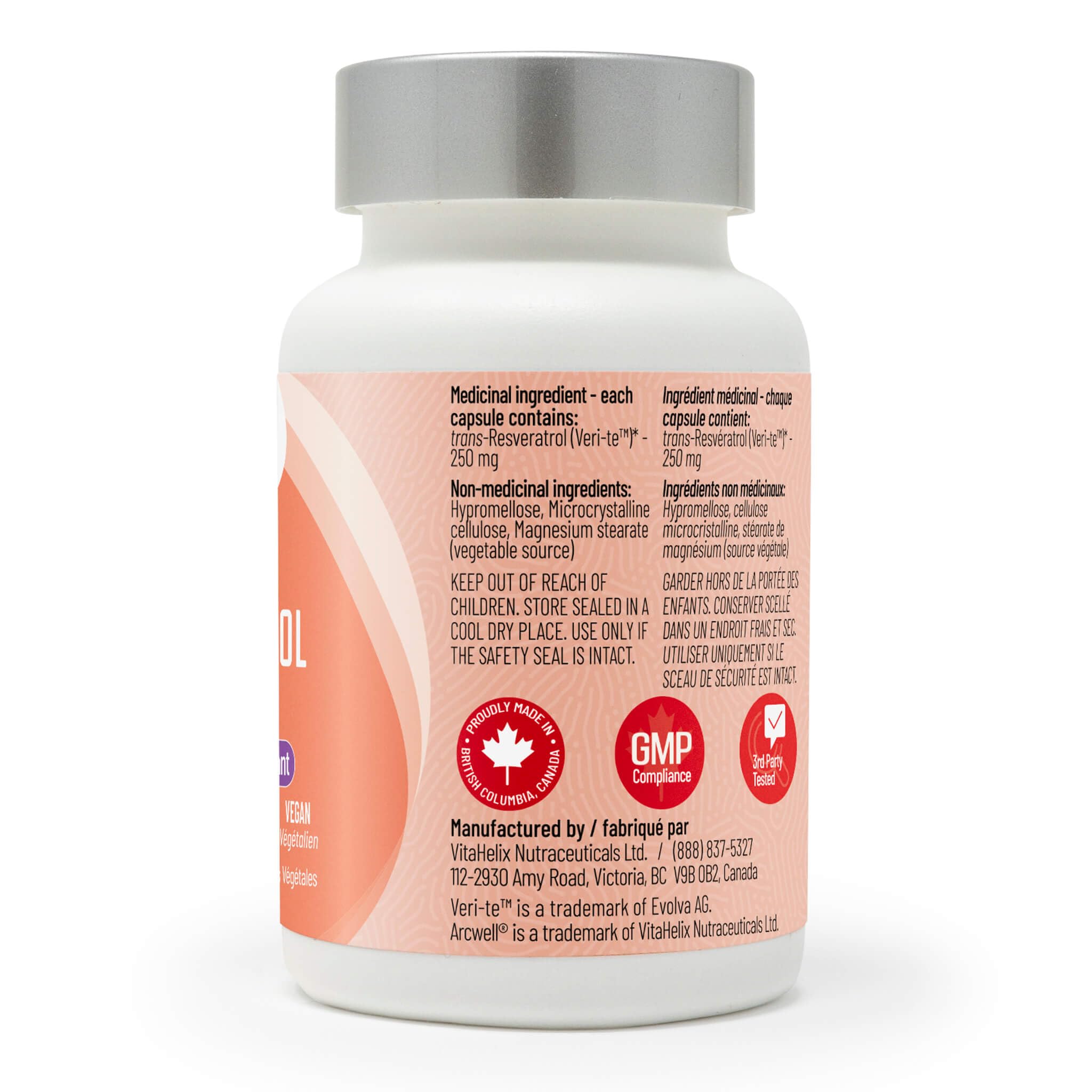 Arcwell - Trans-Resveratrol, 250mg/60caps