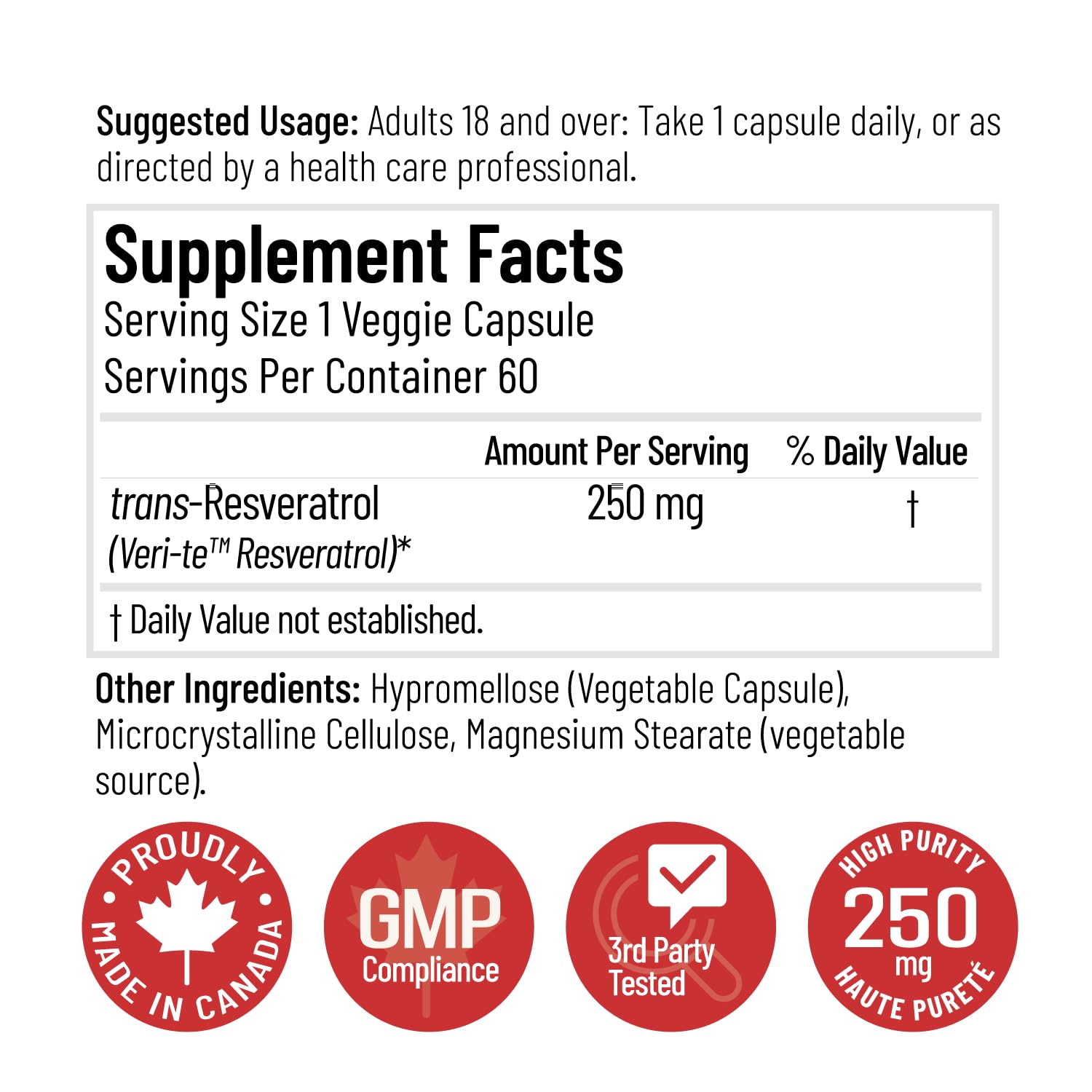 Arcwell - Trans-Resveratrol, 250mg/60caps