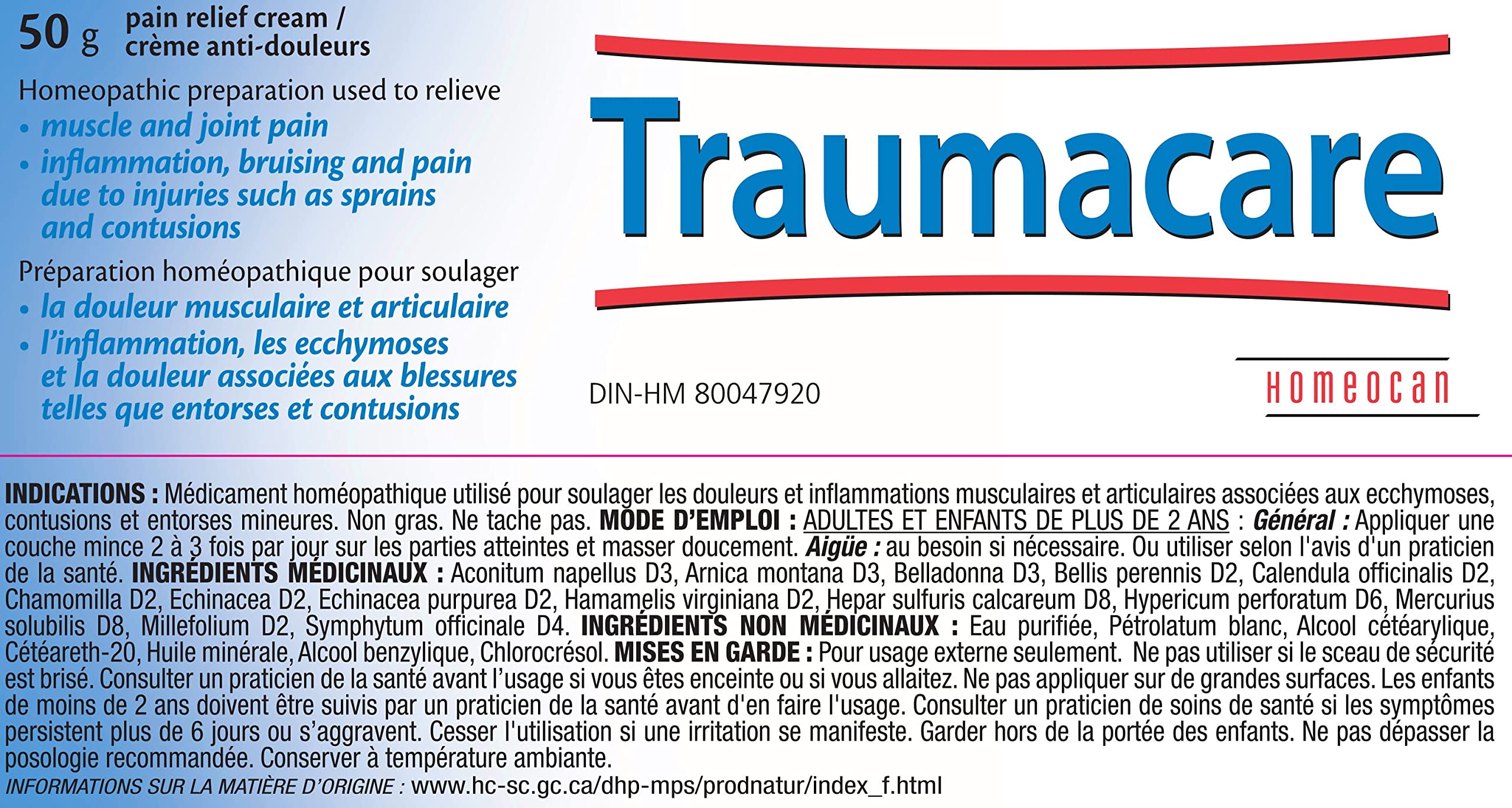 Homeocan - Arnica +Pain Relief Cream, 50g
