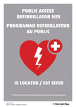 Public Access Defibrillator Site Sign, AED Location Sign, Plastic, Bilingual, 14