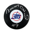 BOBBY HULL SIGNED WINNIPEG JETS PUCK – AUTOGRAPHED NHL COLLECTIBLE WITH #9 INSCRIPTION