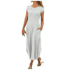Pullover Short Sleeve Round Neck Mid Waist Solid Color Dress