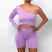 Pure Color Charming One-shoulder Sports Yoga Two-piece Fashion Suit Fitness Workout Gym wear for Women