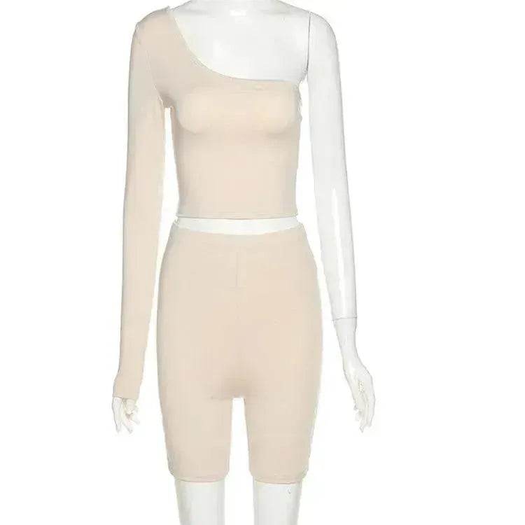 Pure Color Charming One-shoulder Sports Yoga Two-piece Fashion Suit Fitness Workout Gym wear for Women