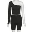 Pure Color Charming One-shoulder Sports Yoga Two-piece Fashion Suit Fitness Workout Gym wear for Women