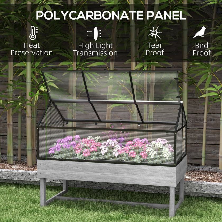 Outsunny Elevated Planter Box with Cold Frame Greenhouse in Distressed Grey - Wood Raised Garden Bed for Vegetables & Flowers