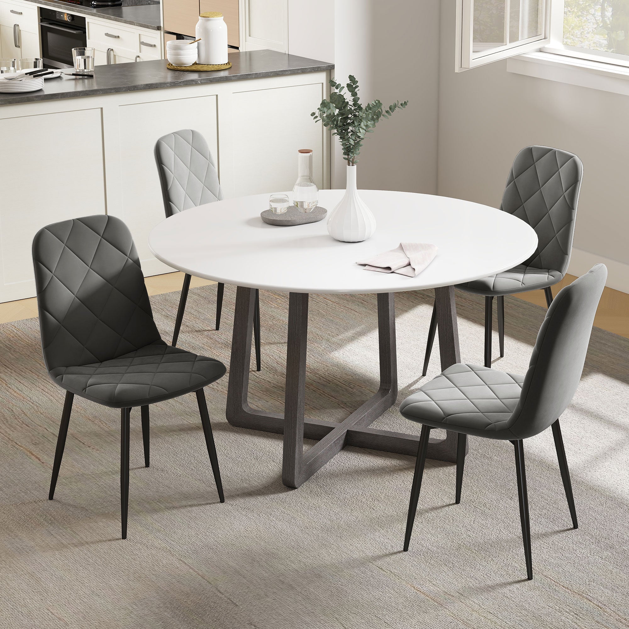 Arbor Upholstered Dining Chairs with Steel Legs-Set of 4-Grey