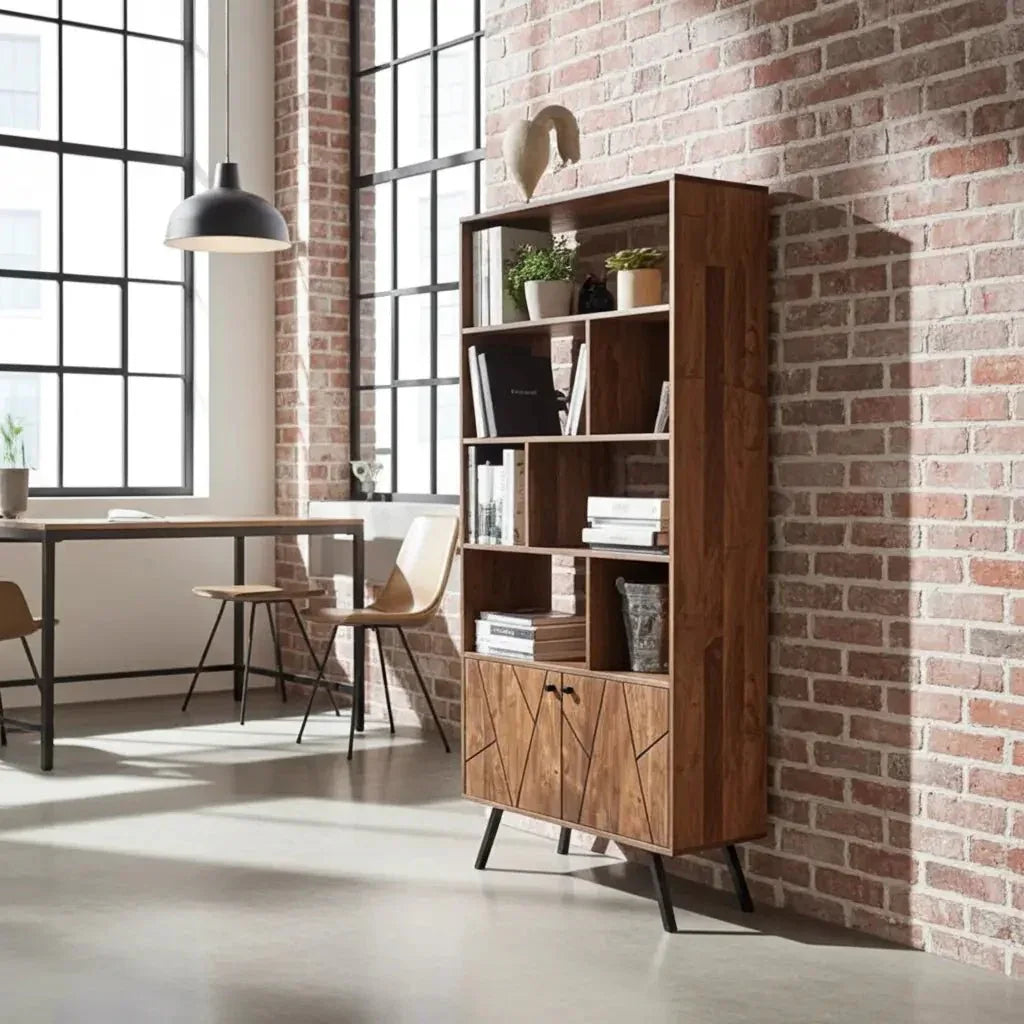 Étagère Mid-Century en bois d'Acacia avec 2 portes