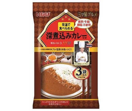 Inaba Foods Three Star Gourmet Deep Stew Curry Medium Spicy (150g x 3 bags) x 12 bags [Shipped in Japan]