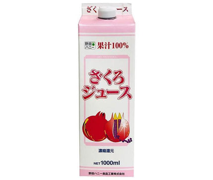 Noda Honey 100% Pomegranate Juice 1000ml paper pack x 12 bottles [shipped in Japan]