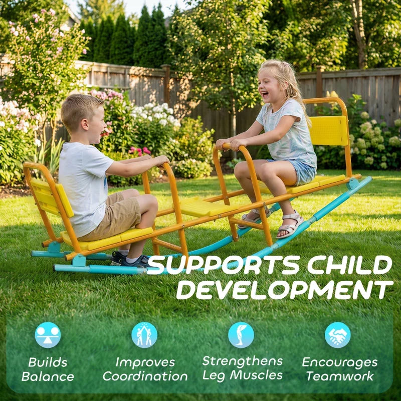 Qaba Teeter Totter Seesaw for Kids, 2 in 1 Metal Rocking Seesaw for Toddlers Age 3-8, Playground Equipment for Backyard