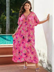 Rayon Rose Red Embroidered Beach Dress Outer Wear