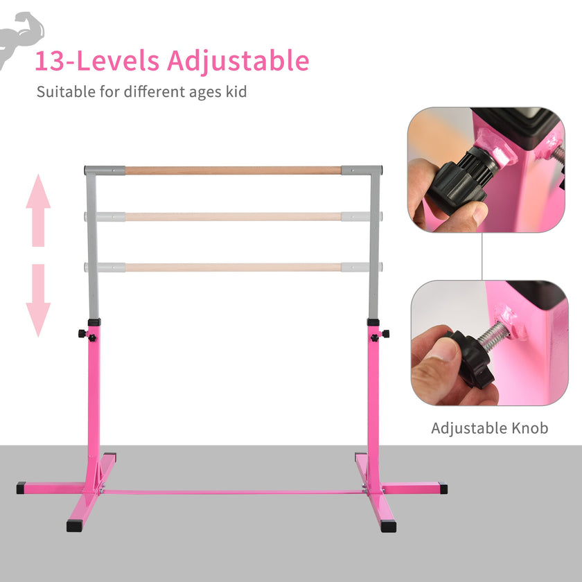 Soozier Professional Home Gymnastics Horizontal Bar for Kids Adjustable Home Gym Fitness w/ Steel Frame and Beechwood
