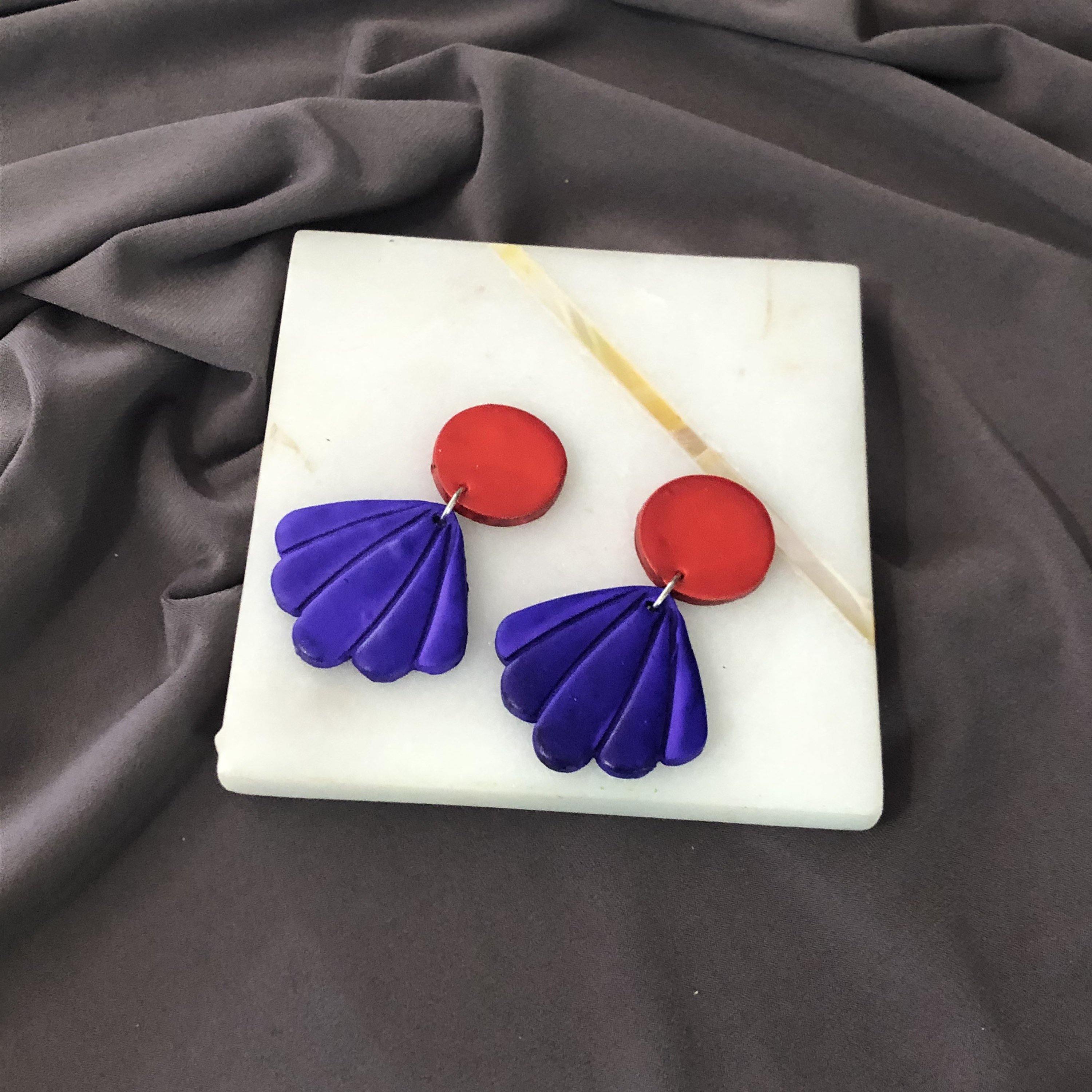 Seashell Drop Statement Earrings, Post or Clip On – 