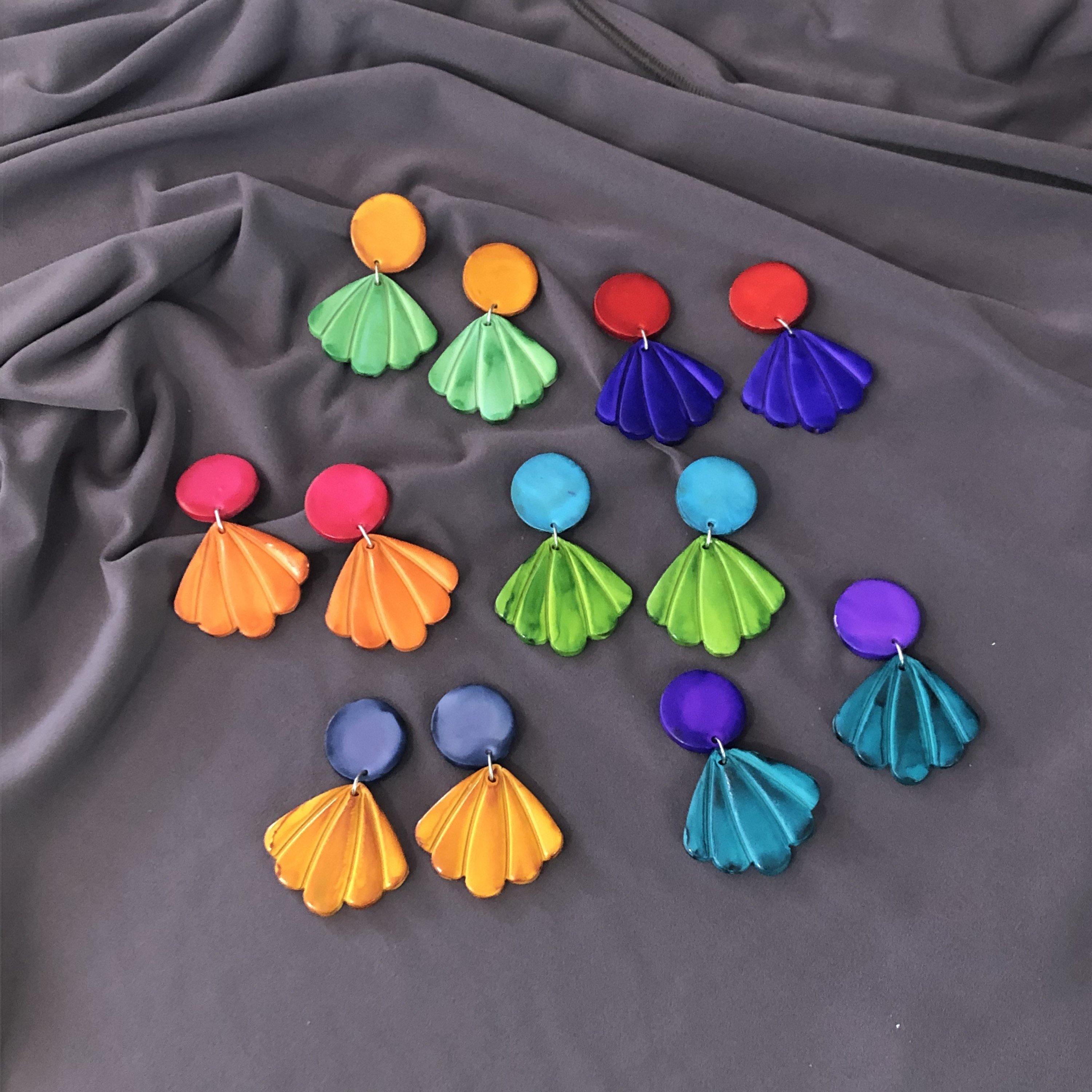 Seashell Drop Statement Earrings, Post or Clip On – 
