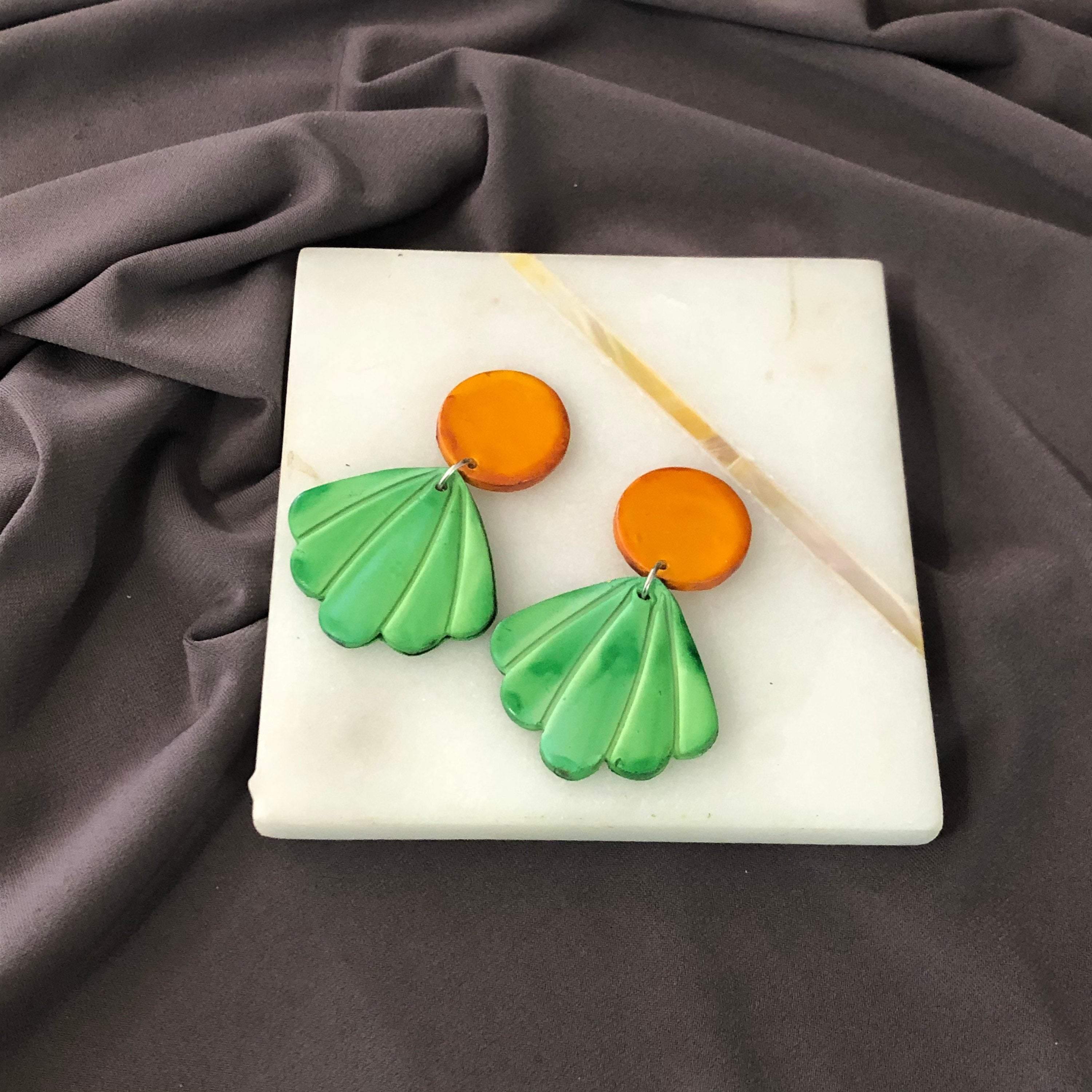 Seashell Drop Statement Earrings, Post or Clip On – 