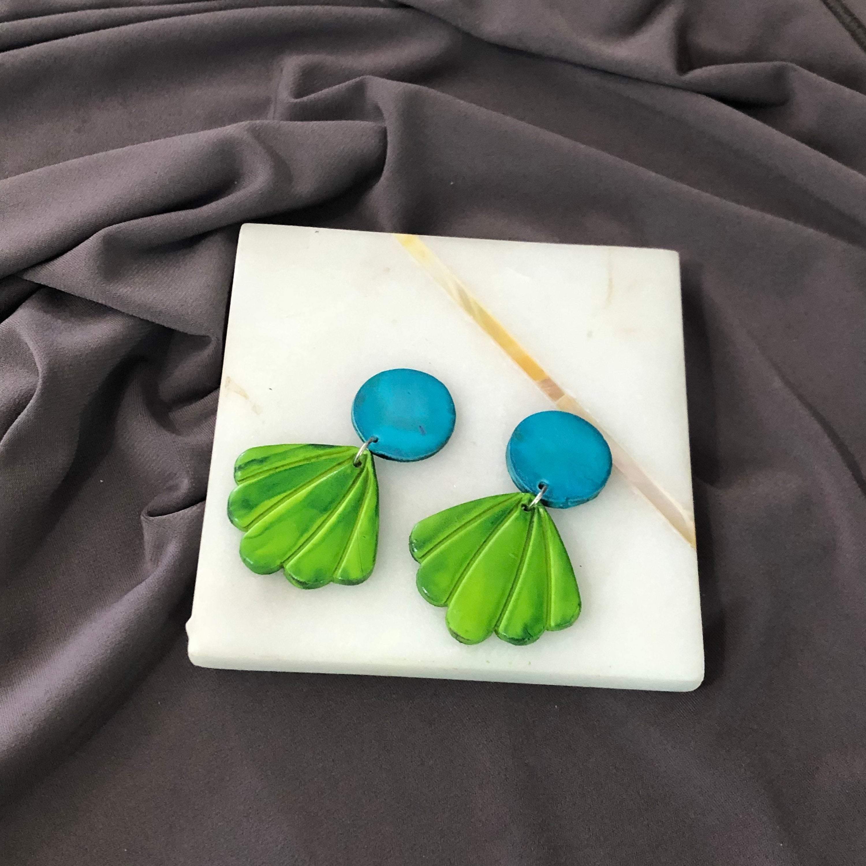 Seashell Drop Statement Earrings, Post or Clip On – 